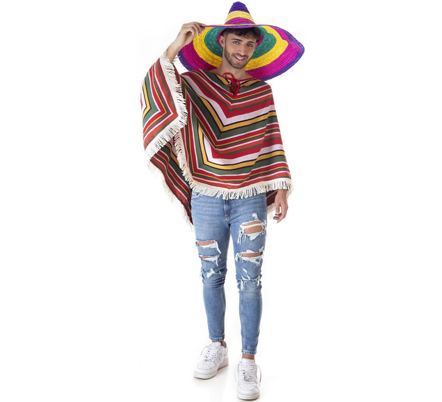 Mexican Costume or Poncho with Large Sombrero for adults