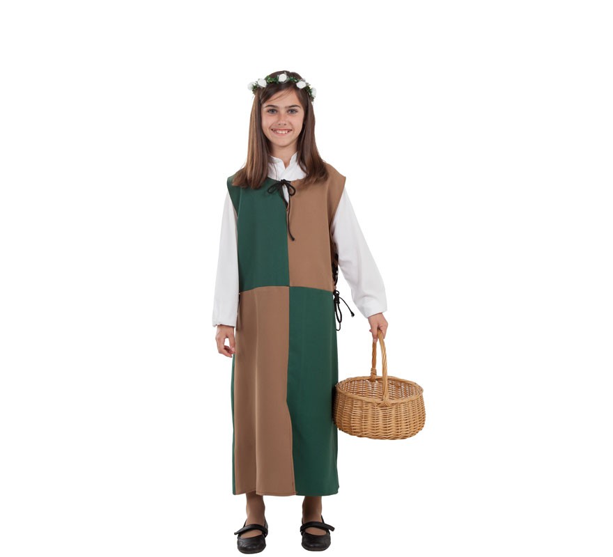 Medieval Brown and Green Costume or Tunic for Girl