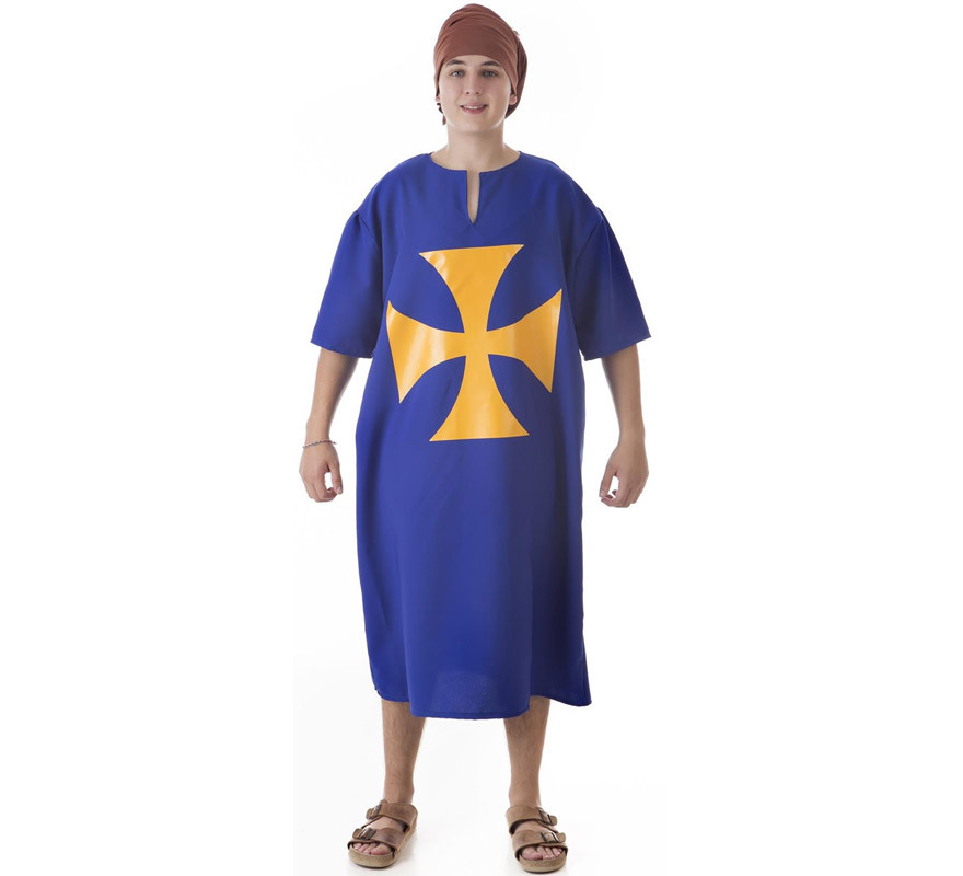 Blue Medieval Costume or Tunic with Cross for men