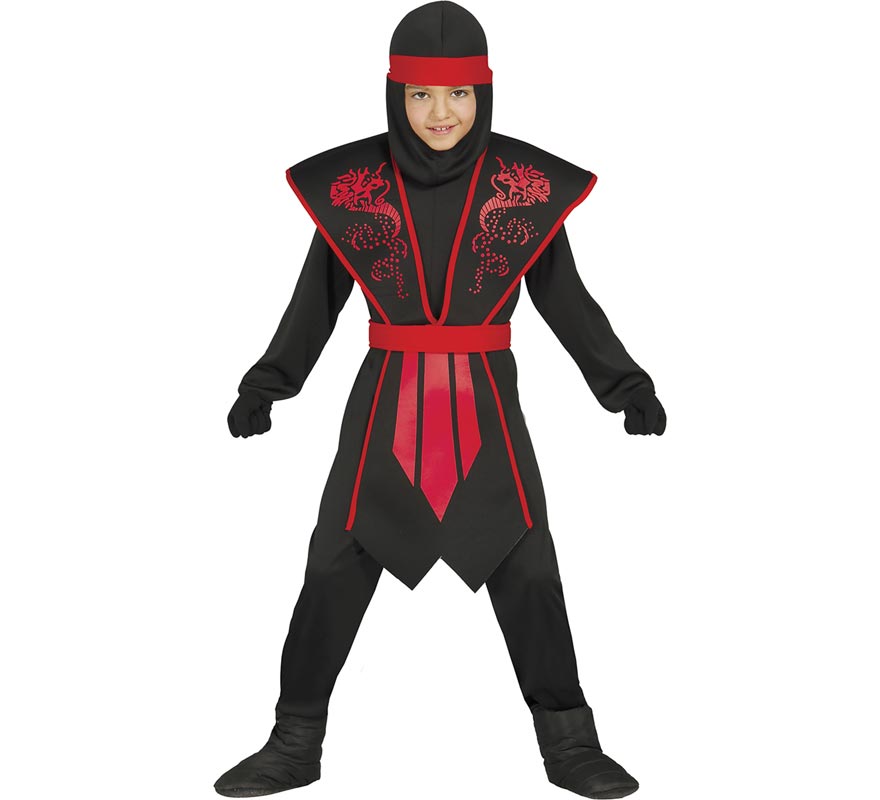 Fato de Shadow Ninja preto e vermelho para crianças