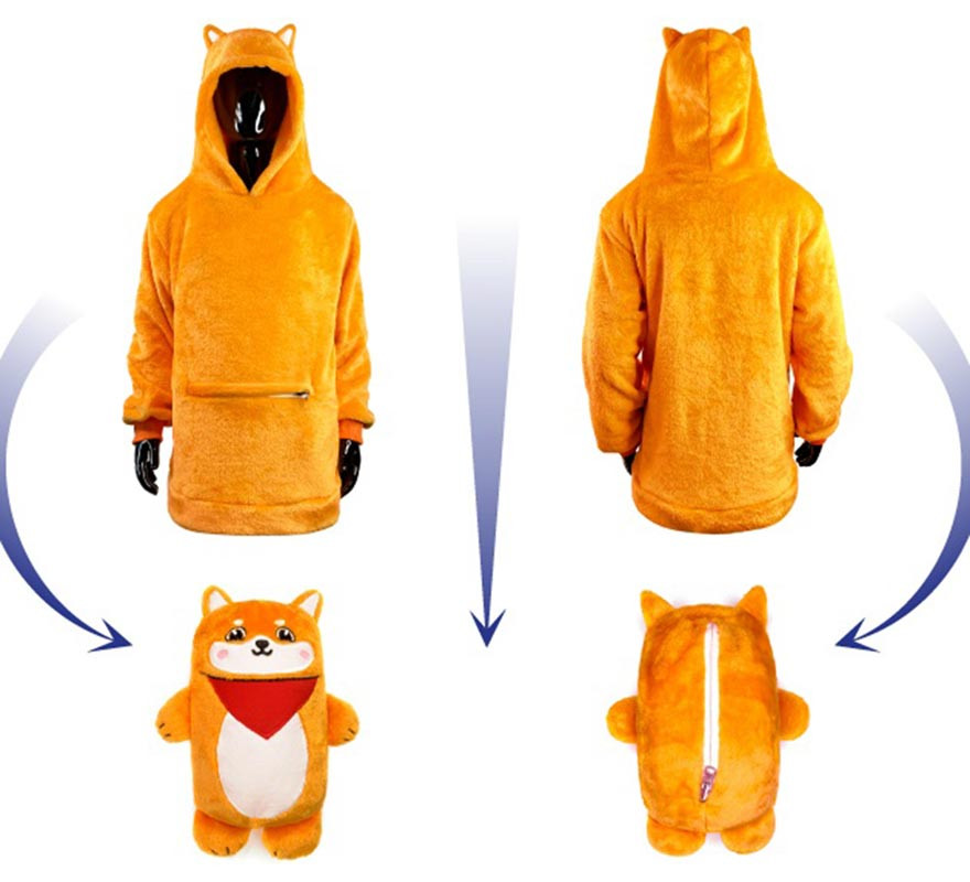 Fato de moletom de pelúcia laranja Aitor Akita para adulto