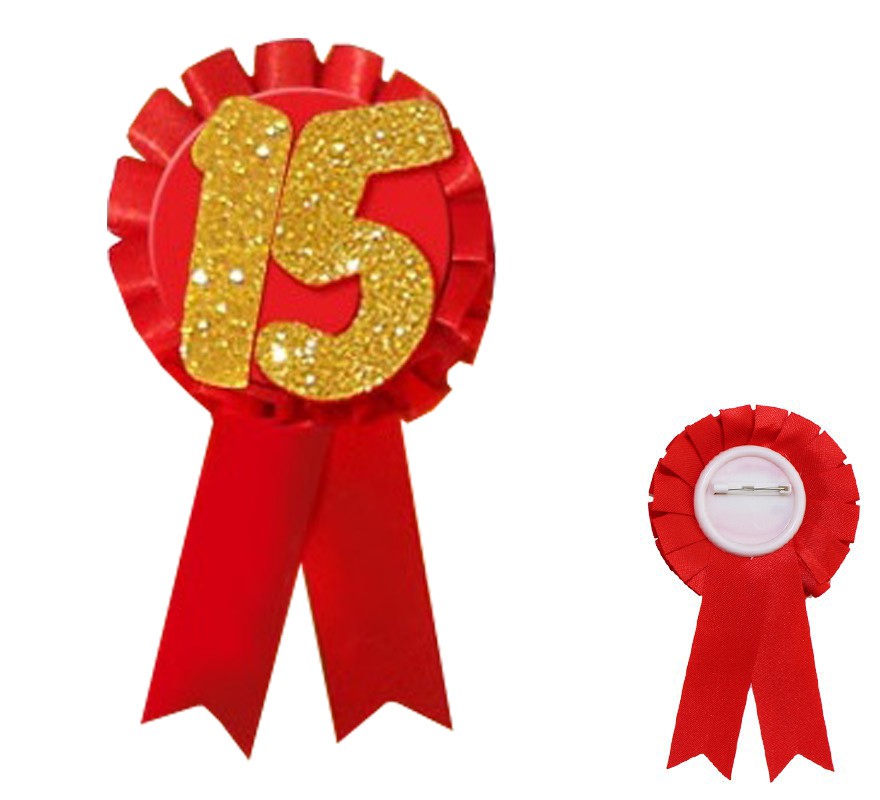 Red and Gold Cockade with Glitter 15th Anniversary of 15 cm