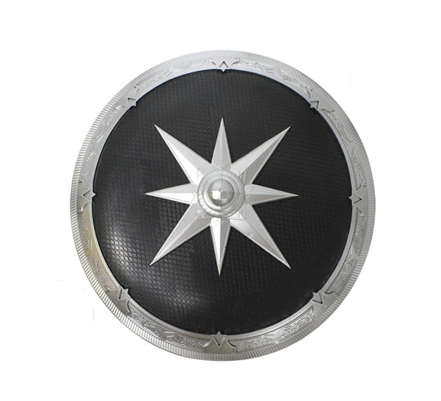 Escudo estrela circular preto e prateado