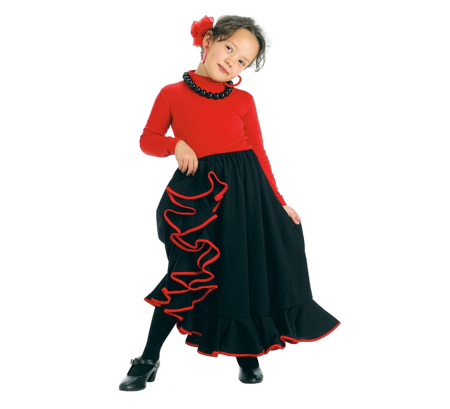Saia Flamenco ou Rociera preta para meninas