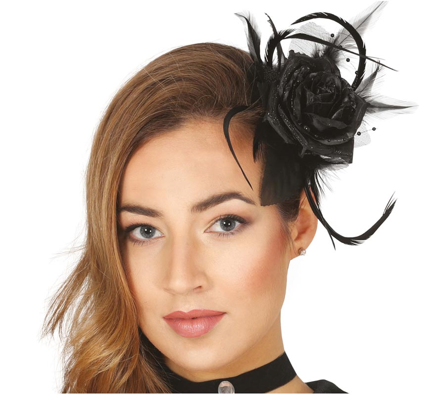 Flor de cabelo preto com grampo