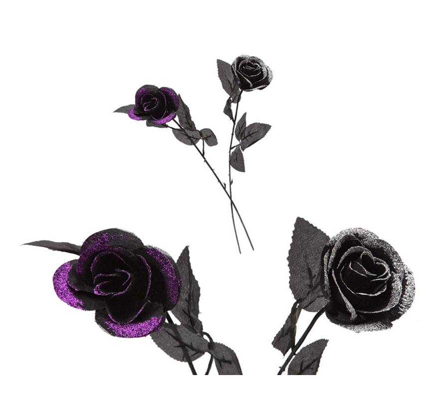 40cm Black Glitter Rose 2 Assorted Colors