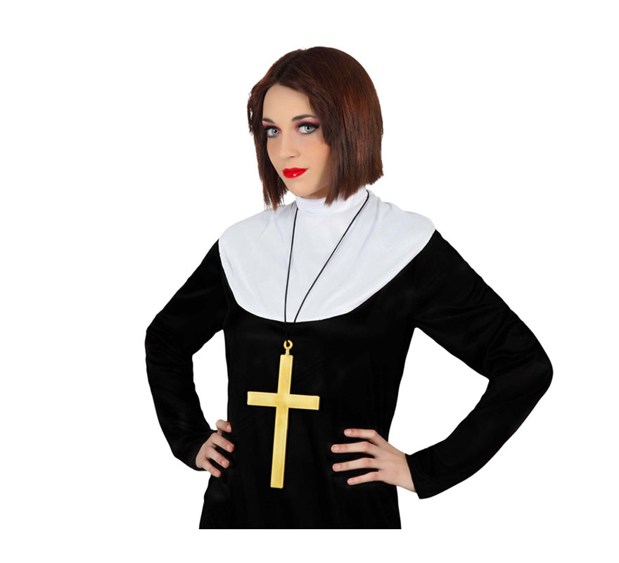 Pendente em cruz de freira dourada de 21 cm