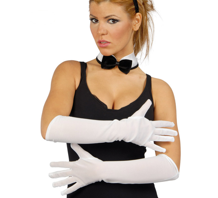 Pair of white gloves 45 cm.
