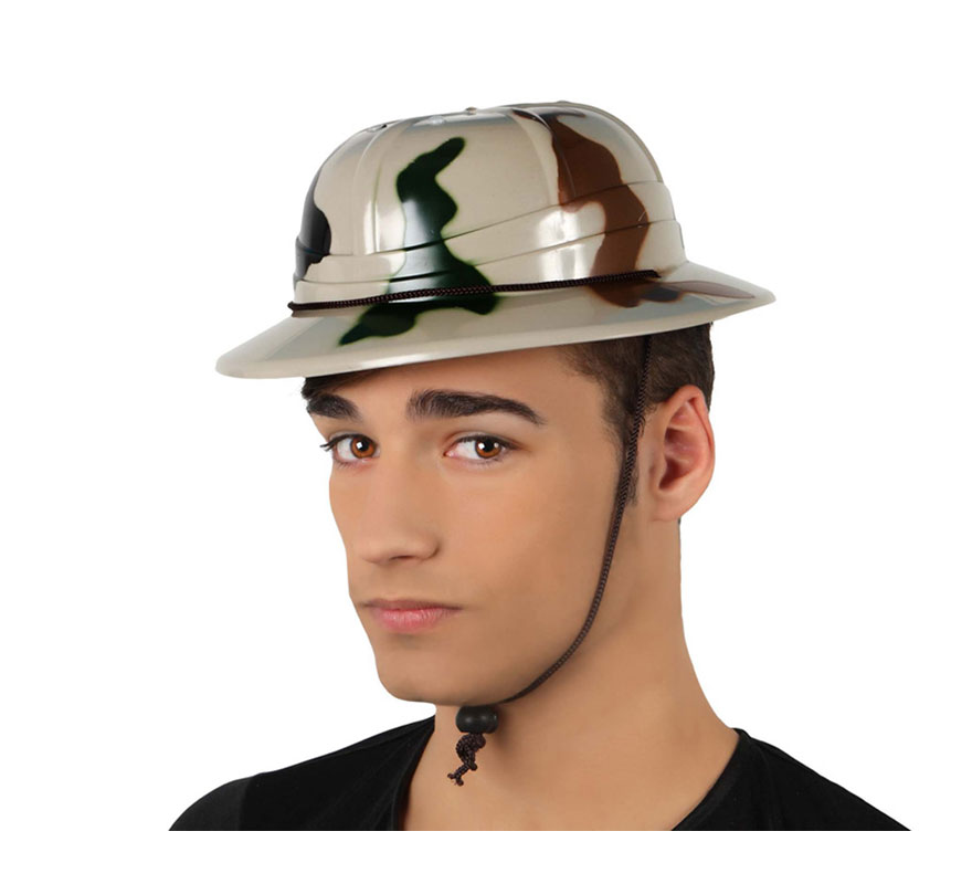 Plastic Explorer camouflage helmet with rope