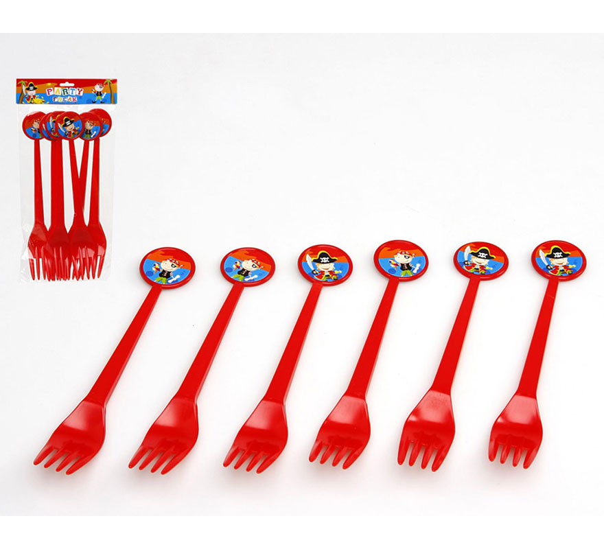 Blister of 6 plastic Pirate Forks 17 cm