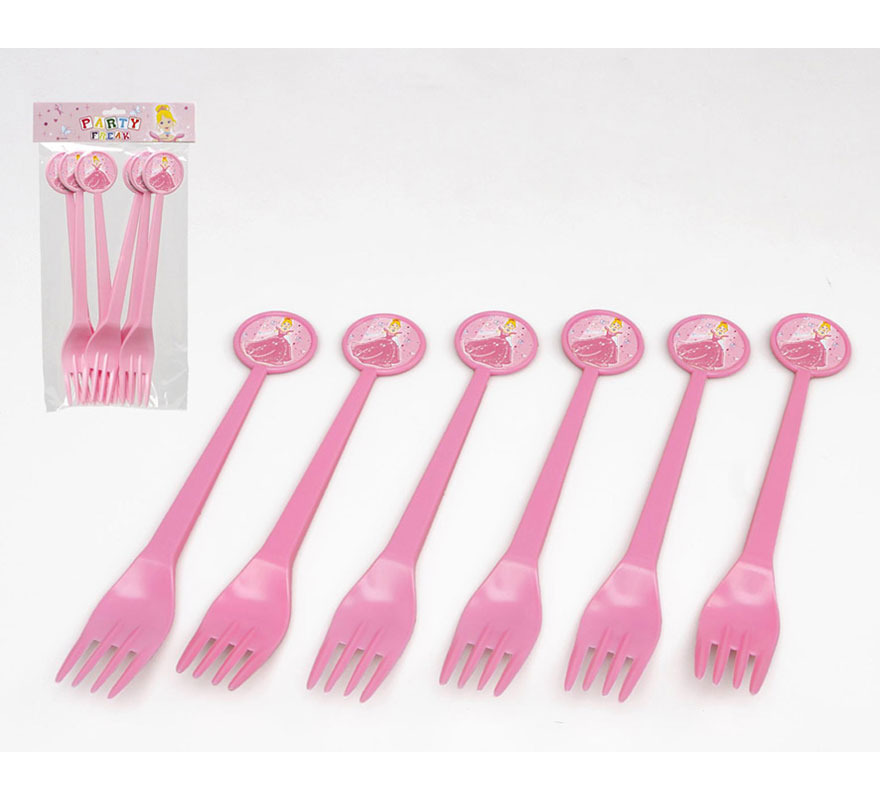 Blister of 6 plastic Princess Forks 17 cm