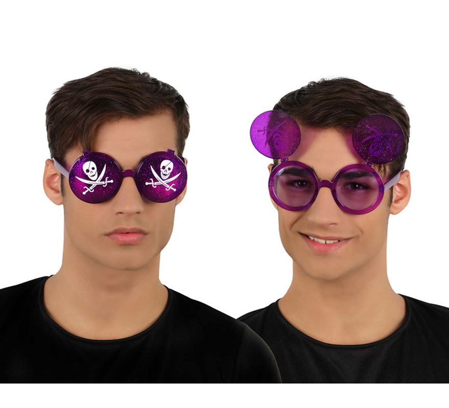 Óculos de caveira pirata com tampa