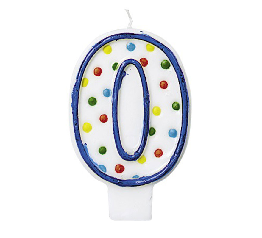 Vela pontos coloridos com o número 0 para aniversários
