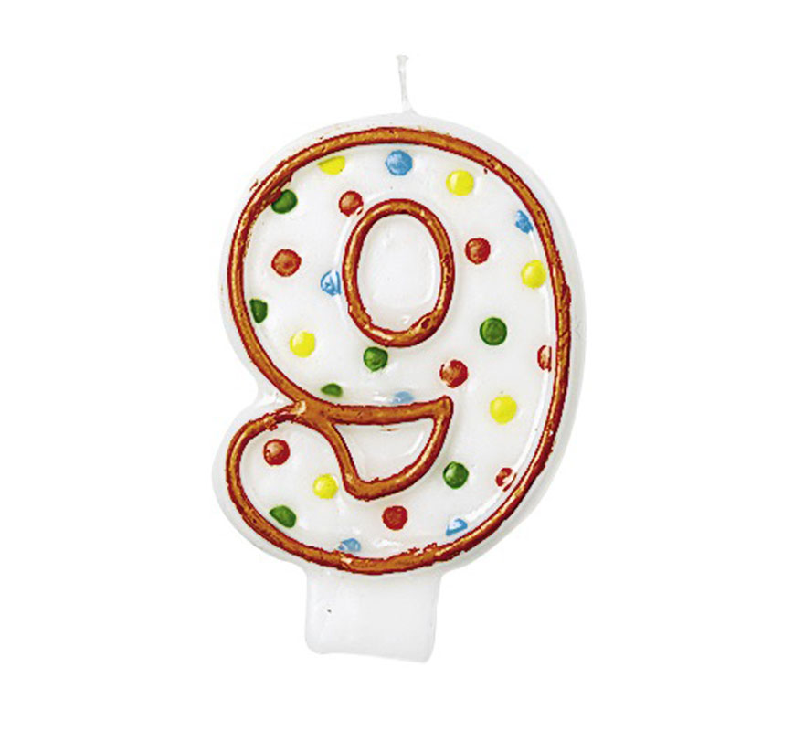 Vela de pontos coloridos com o número 9 para aniversários