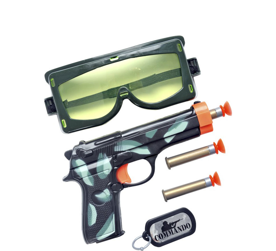 Military Kit: Pistol, Bullets, Protective Goggles and Badge