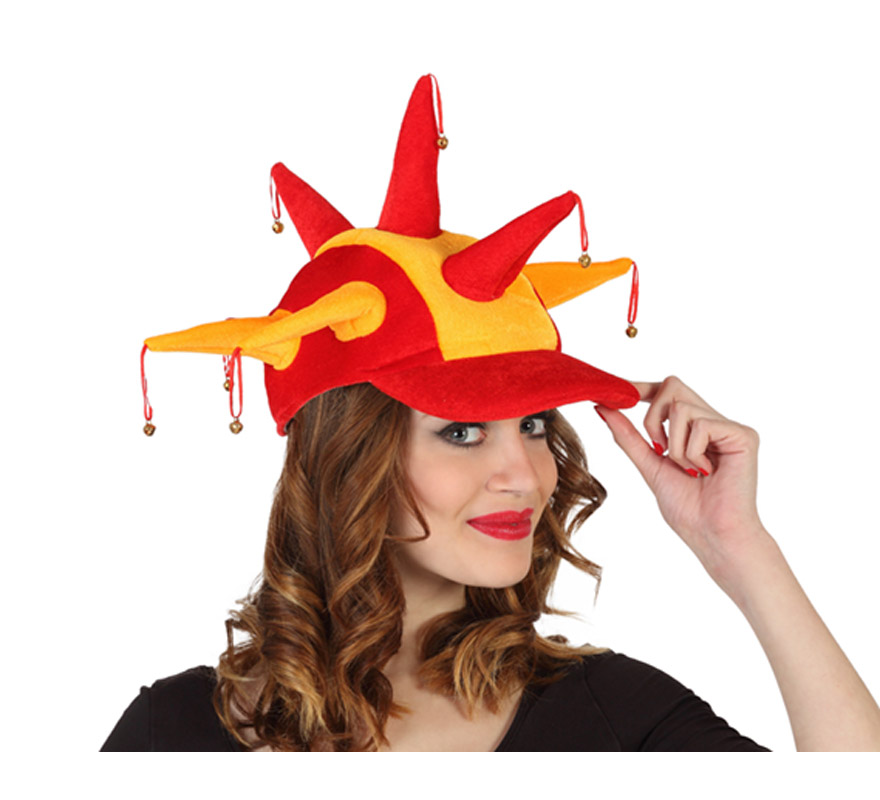 Harlequin cap with bells of the Spanish Flag