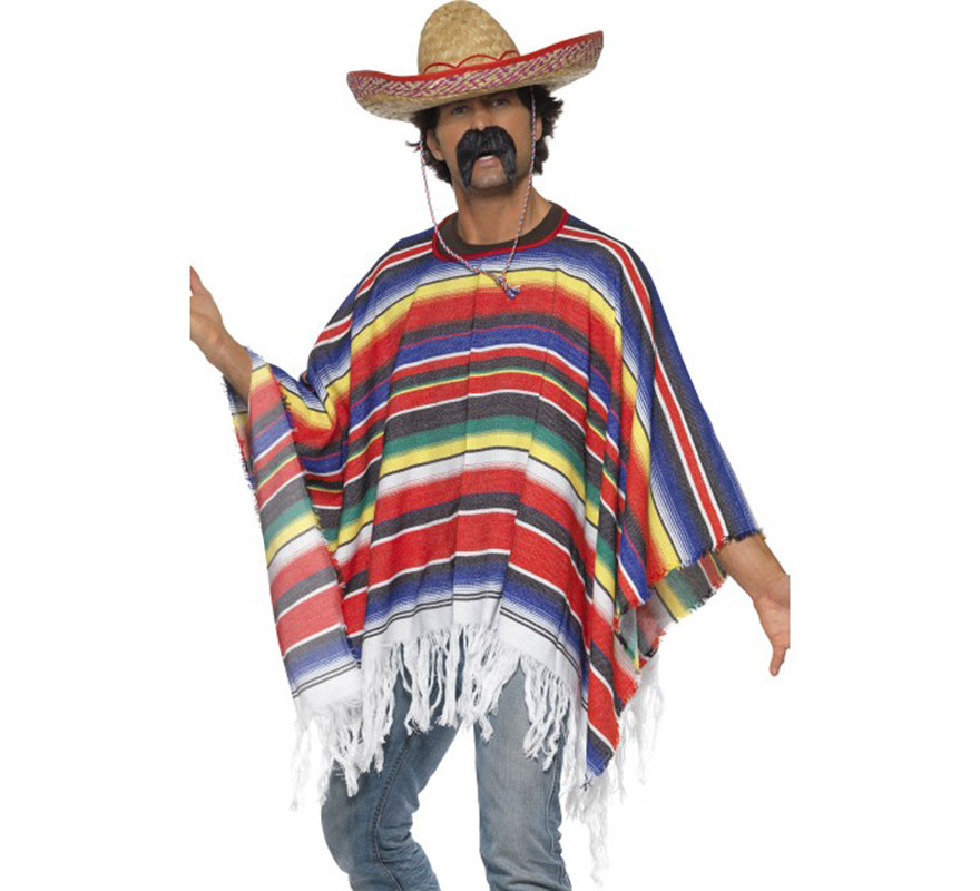 Deluxe multicolor Mexican poncho for adults
