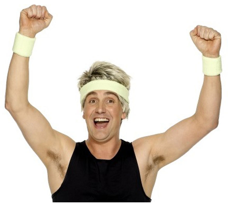 Pulseiras esportivas e faixa de cabelo estilo anos 80