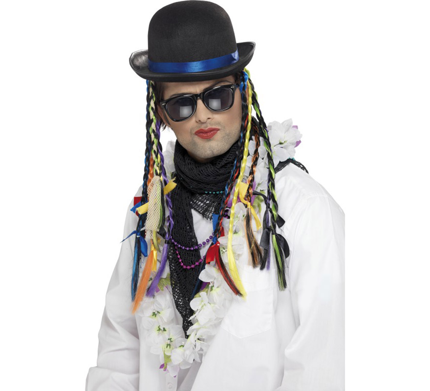 Boy George Bowler Hat with Multicolored Braids Boy George Bowler Hat with Multicolored Braids