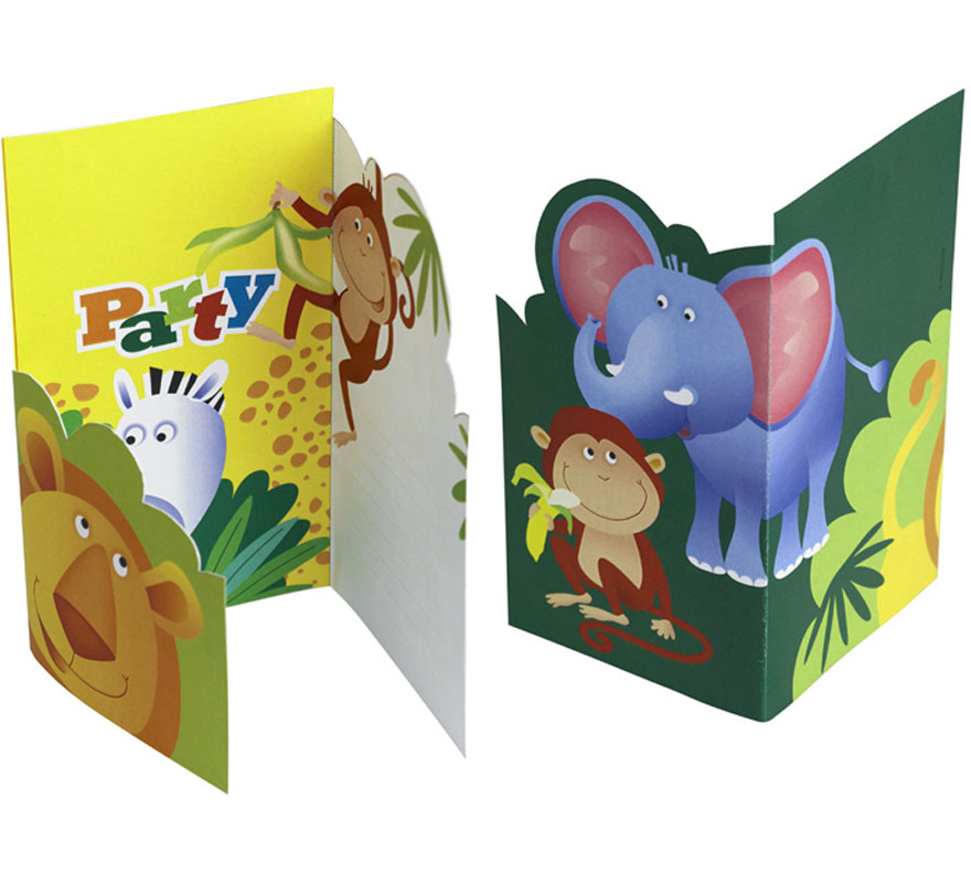 Saco de 6 convites Safari com envelopes