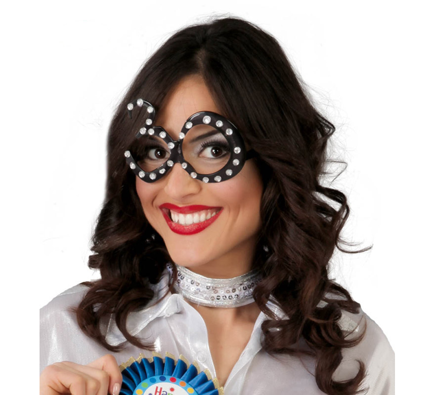 30 years black glasses with rhinestones