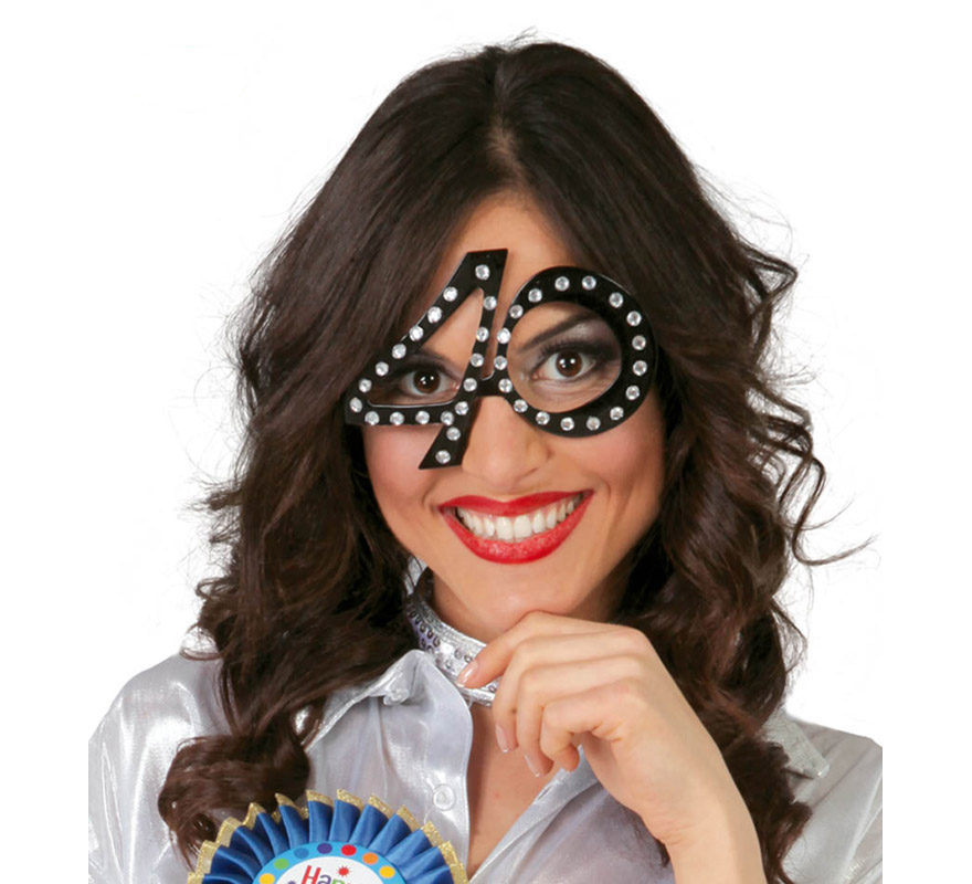 40 years black glasses with rhinestones