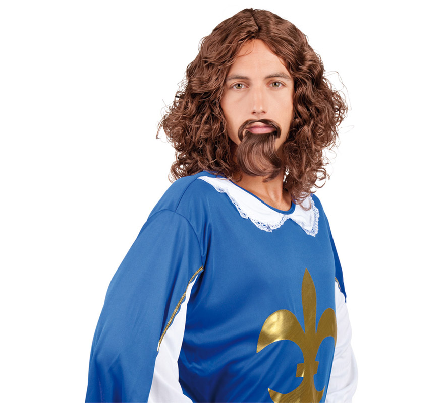 Peruca mosqueteiro com bigode e cavanhaque