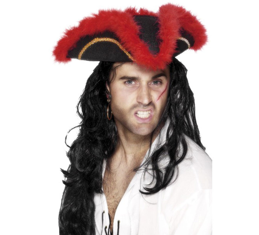 Marabou Pirate Black Tricorn Hat