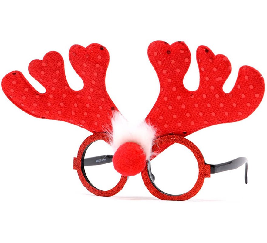 Glasses with Red Reindeer Antlers