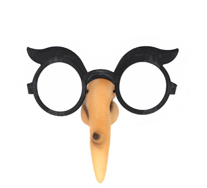 Óculos de nariz de bruxa com sobrancelhas