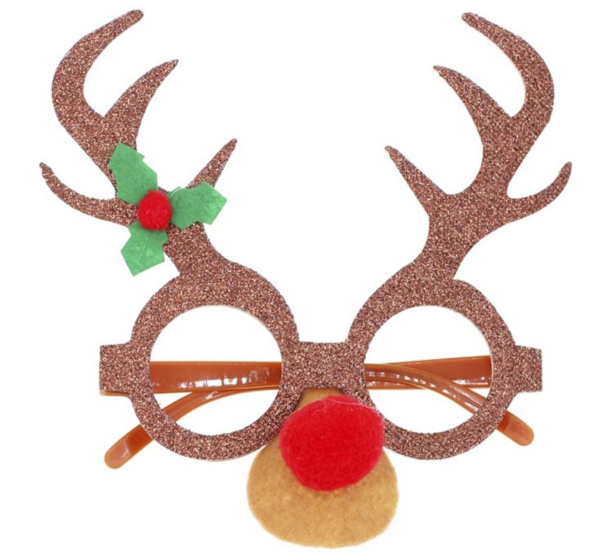 Óculos de Natal Rudolph Reindeer com chifres e nariz