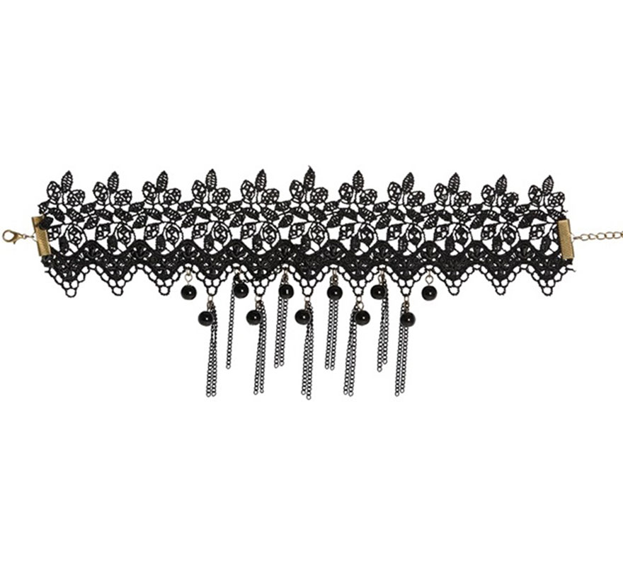 Gargantilha com pérolas pretas e correntes Gargantilha com pérolas pretas e correntes