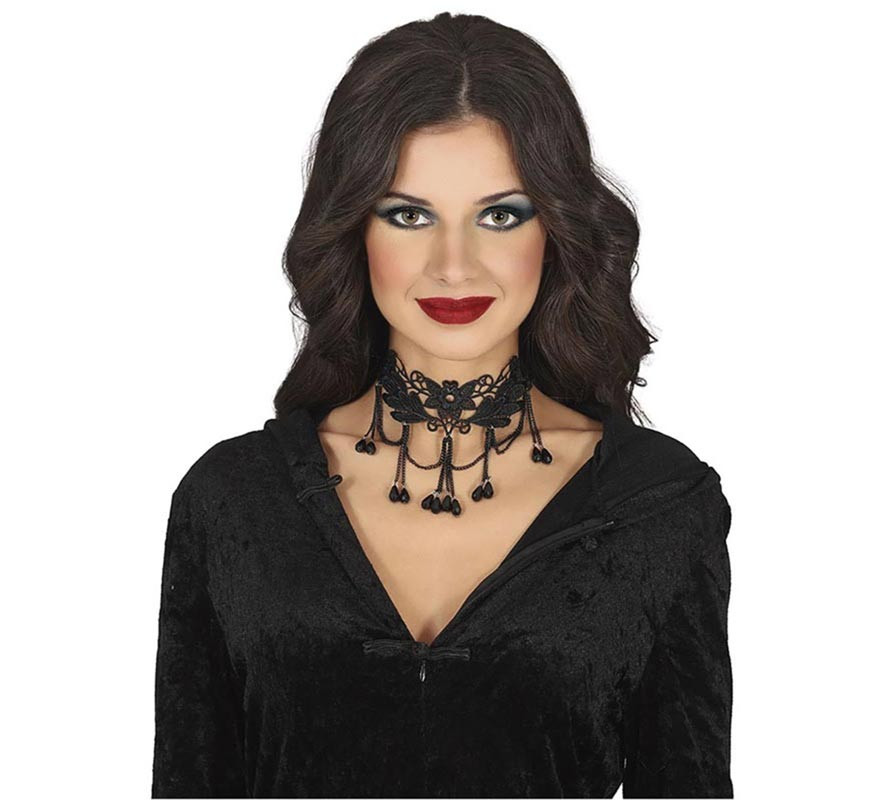 Black choker with Flowers and Stones Black choker with Flowers and Stones