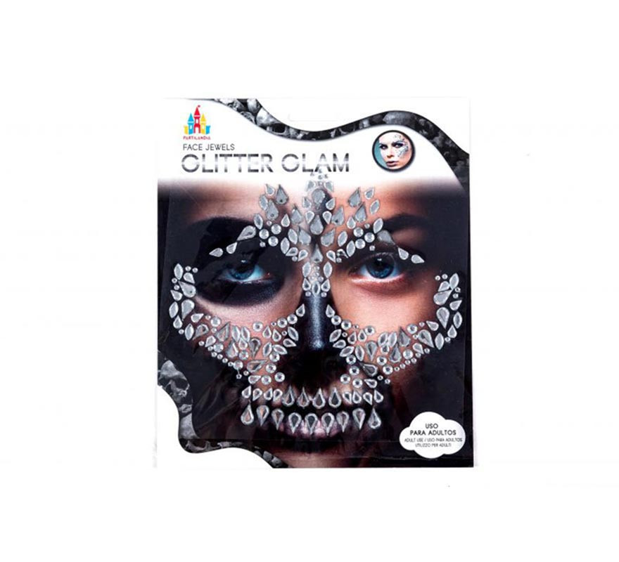 Adhesive Facial Gems Skull silver drops