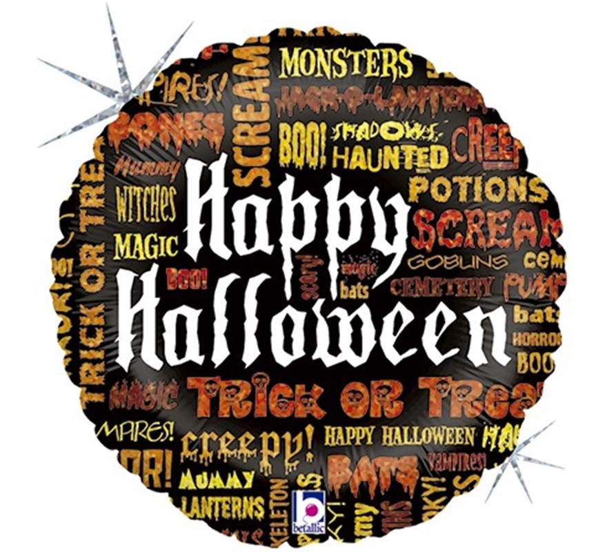Balão metálico Dia das Bruxas frases 45 cm
