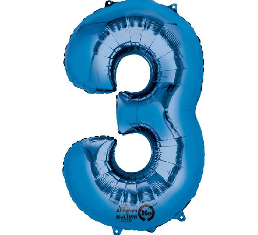 Balão metálico azul número 3