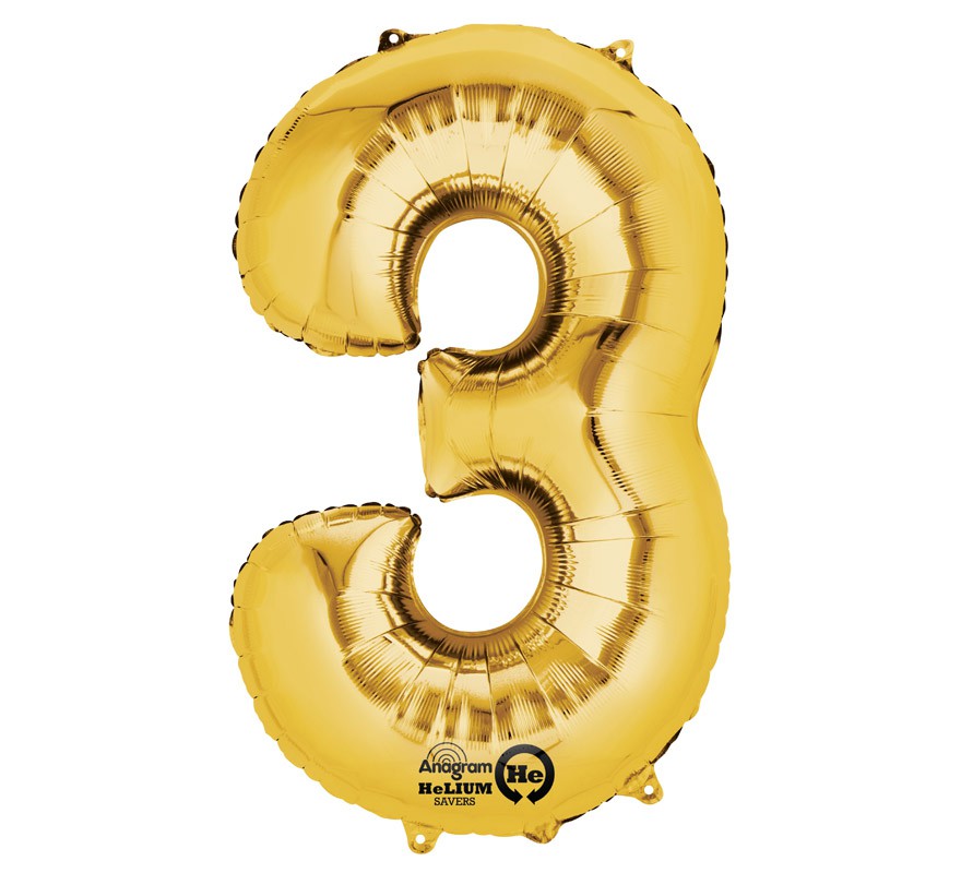 Balão metálico dourado número 3 de 50x86 cm