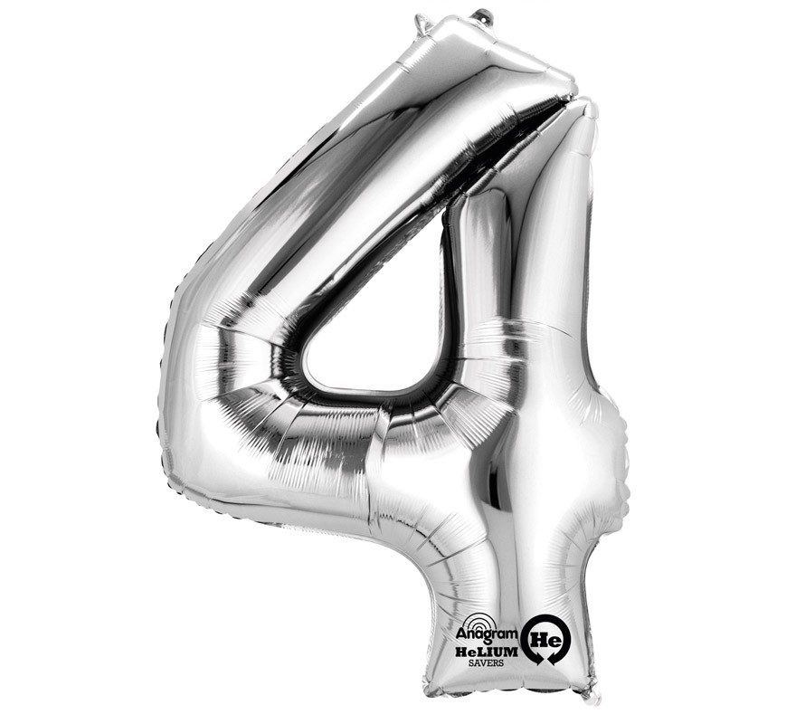 Balão metálico prateado número 4 de 60x91 cm