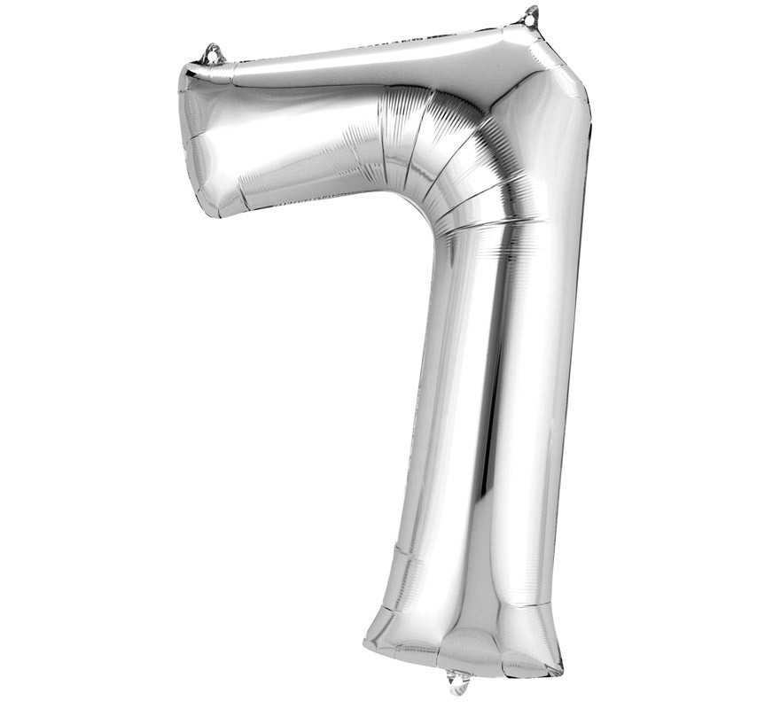 Silver metallic balloon number 7, 86 cm high