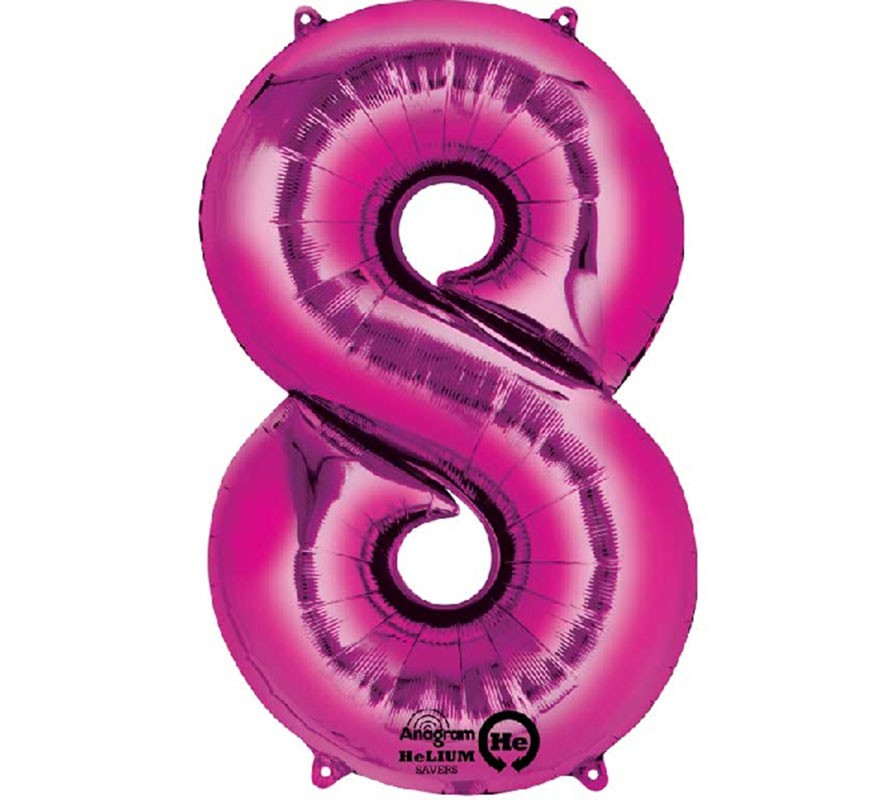 Fuchsia metallic balloon number 8, 86 cm high Fuchsia metallic balloon number 8, 86 cm high