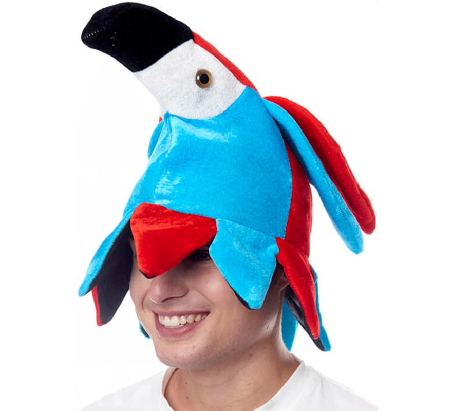Chapéu de espuma de papagaio vermelho e azul