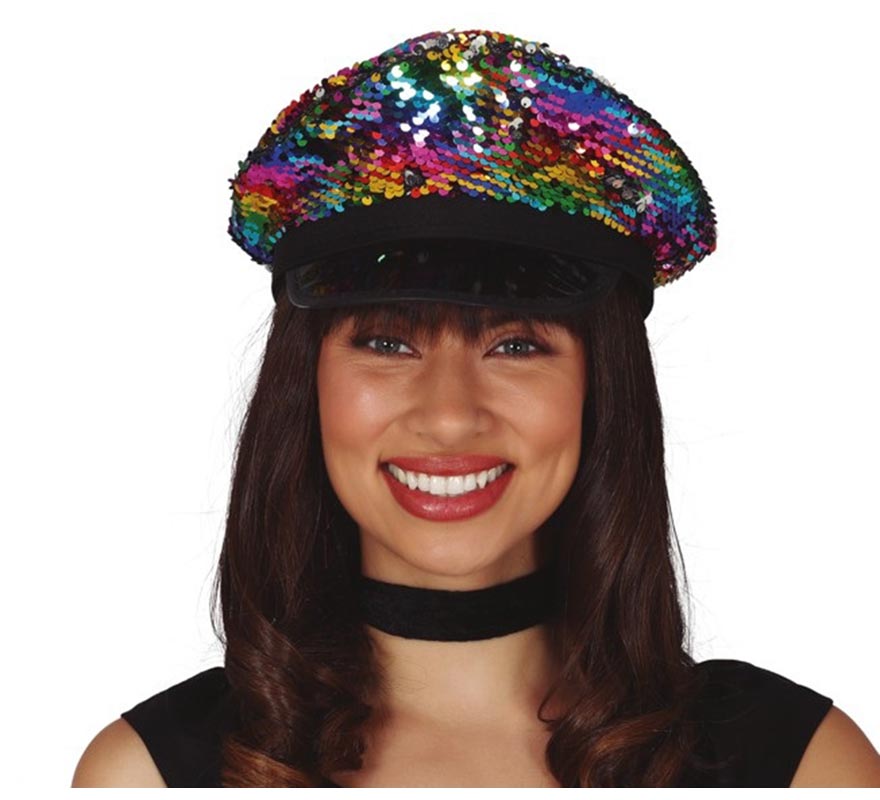 Multicolor Sequin Police Hat for Women
