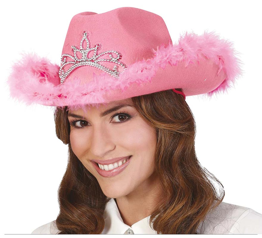 Chapéu de Cowgirl Rosa com Boa Chapéu de Cowgirl Rosa com Boa