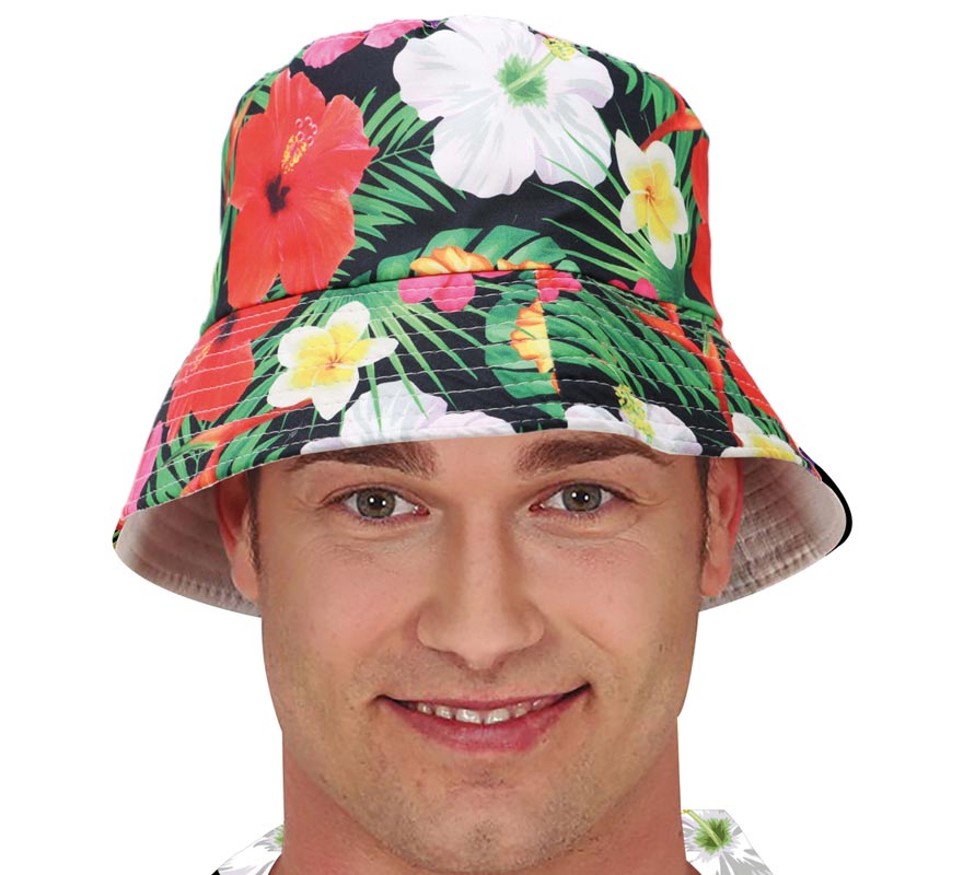 Chapéu havaiano adulto com flores tropicais