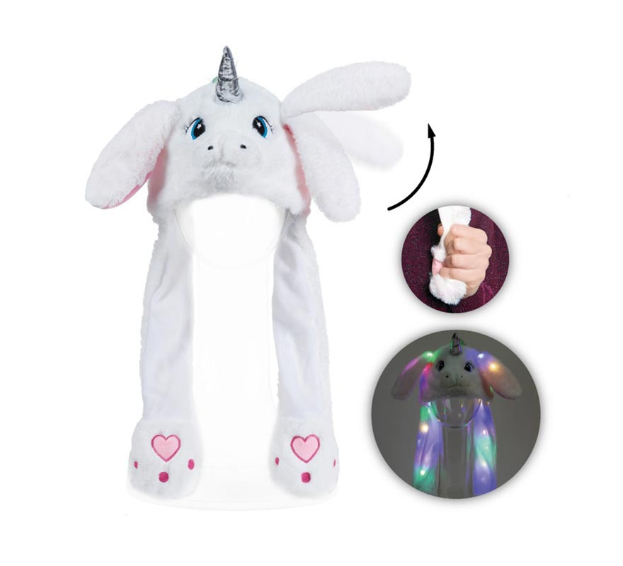 Chapéu de unicórnio branco com orelhas com luz e movimento