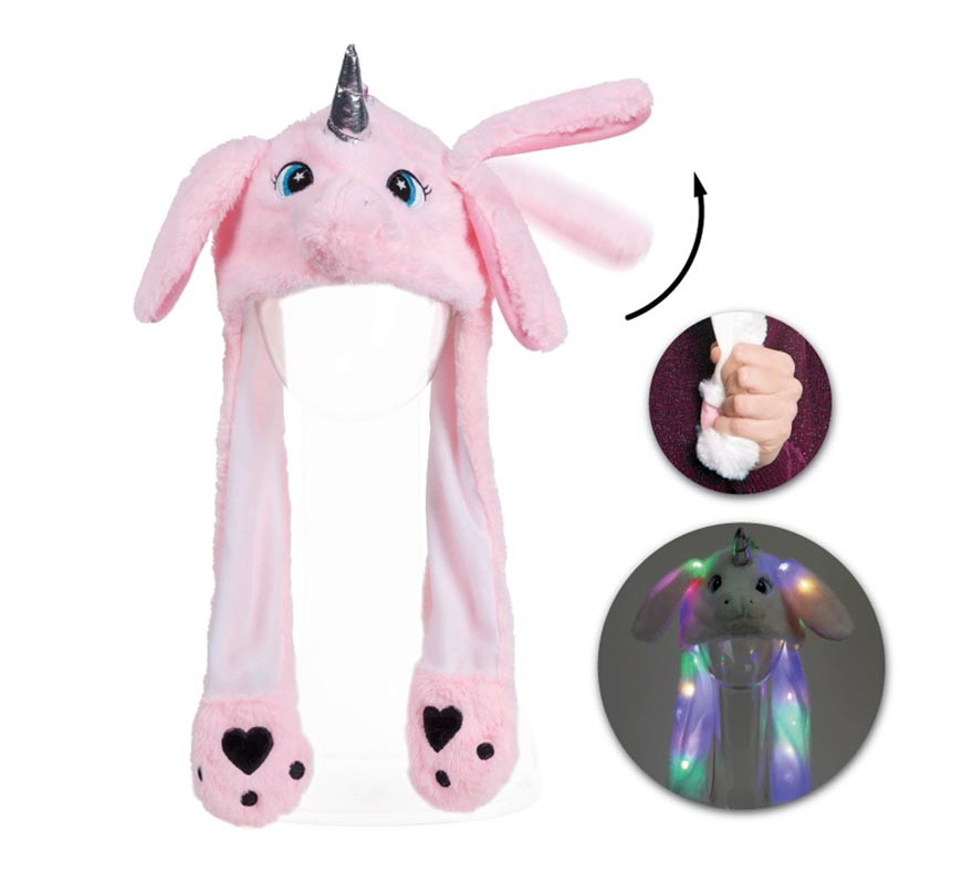 Pink unicorn hat with ears with light and movement