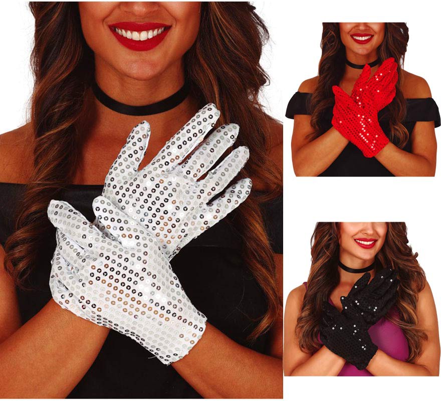 Luvas de lantejoulas em várias cores de 22 cm