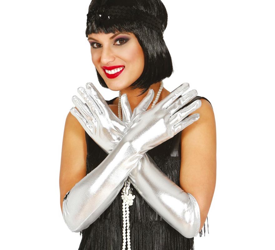 Long silver gloves 44 cm Long silver gloves 44 cm