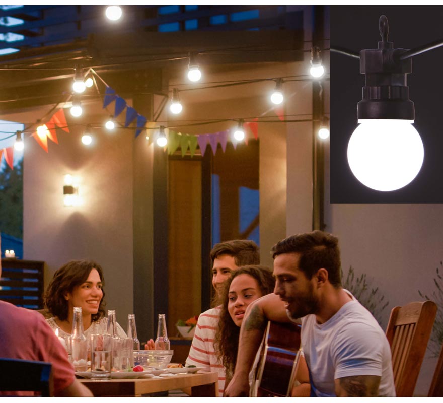 Guirlanda de 10 lâmpadas de jardim brancas Guirlanda de 10 lâmpadas de jardim brancas