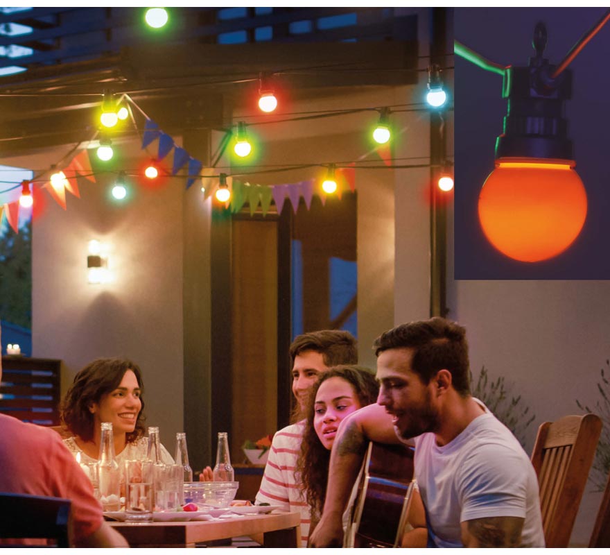 Guirlanda de 10 lâmpadas multicoloridas para jardim